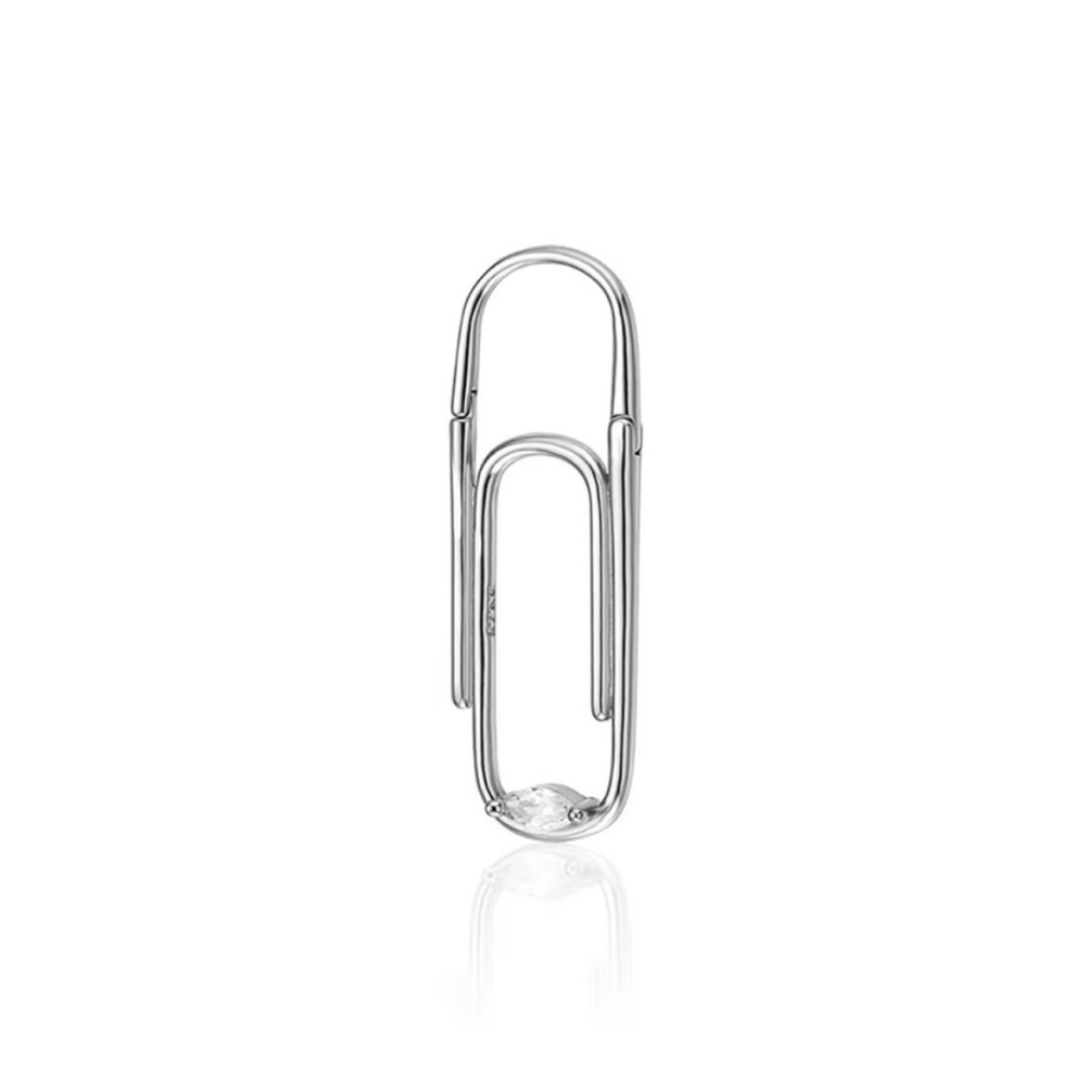 Sterling Silver Paperclip Drop Earring with Clear Crystal